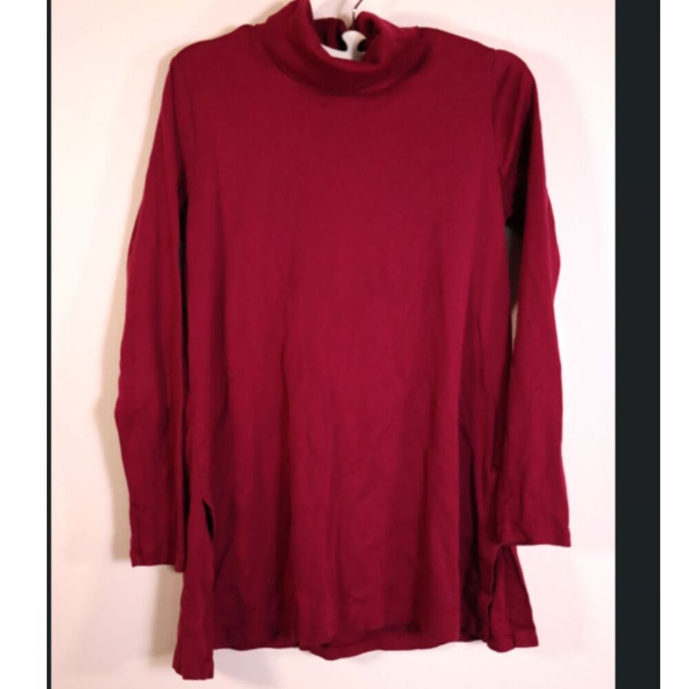 J. Jill Perfect Pima Tunic Turtleneck Small Berry Red Long Sleeve